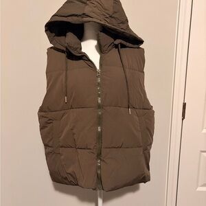 Brown Hooded Puffer Vest